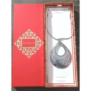 Scroll & Vine Boho Silver Tone Adjustable Large Pendant Necklace New